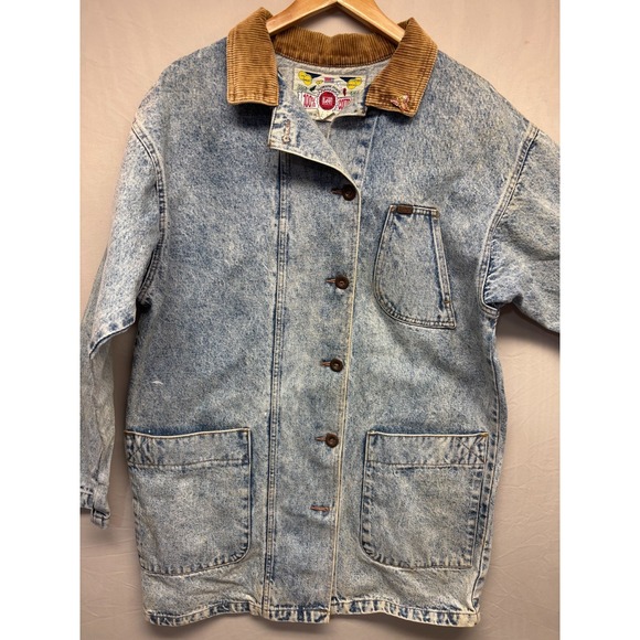 Lee Other - Lee‎ Chore Coat Jacket Mens Blue Denim Cotton Corduroy Collar Pocket Vintage
